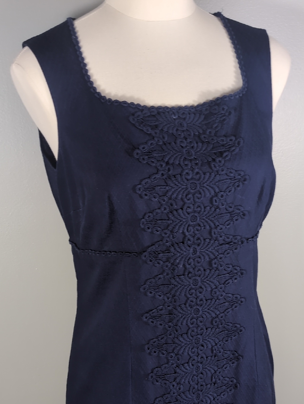 Boden Navy Crochet-Front Midi Dress, Sz. 8R